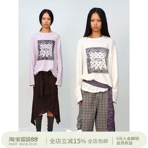 SQUARE CIRCLE 方圆原创设计感图腾植绒印花宽松休闲长袖T恤