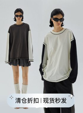 squarecircle方圆【胶囊系列】撞色设计圆领长袖t恤宽松休闲上衣