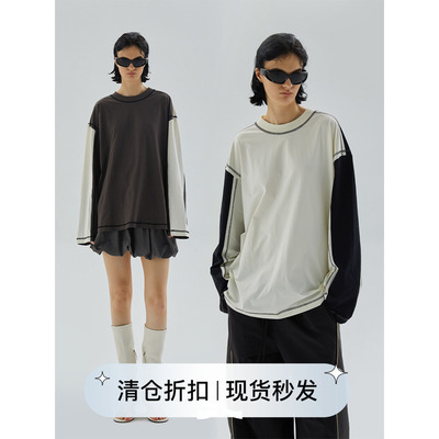 squarecircle方圆【胶囊系列】撞色设计圆领长袖t恤宽松休闲上衣
