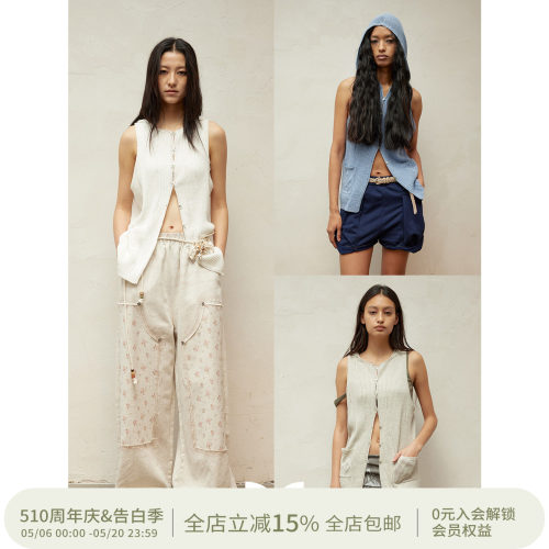 SQUARE CIRCLE 方圆夏日清凉感无袖玫瑰刺绣微透街头针织连帽开衫