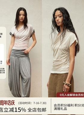 SQUARE CIRCLE 方圆春夏新中式拉链双层堆褶朦胧肌理感短袖上衣女