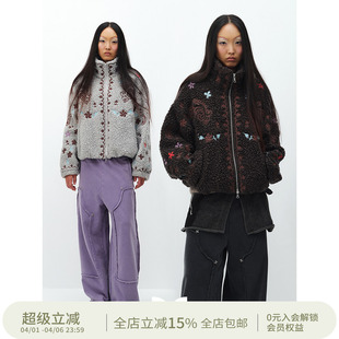 SQUARE 方圆花纹刺绣立领复古时髦羊羔绒摇粒绒保暖外套 CIRCLE