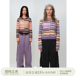 方圆羊驼绵羊毛复古撞色条纹软糯慵懒开衫 毛衣外套 Circle Square