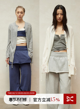 SQUARE CIRCLE 方圆绵羊毛羊驼毛氛围感系带抽绳慵懒微透毛衣开衫