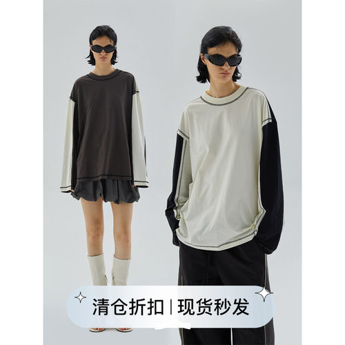 squarecircle方圆【胶囊系列】撞色设计圆领长袖t恤宽松休闲上衣