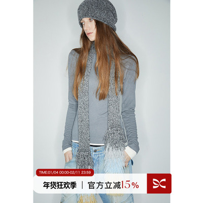 软糯婴驼羊毛撞色流苏围巾