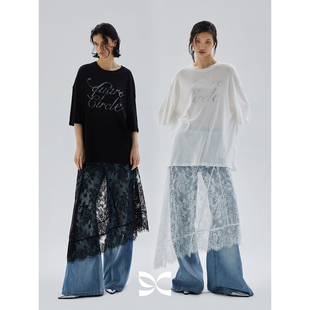 circle方圆蕾丝不规则叠穿高腰半身a字裙 square 哈妮克孜同款