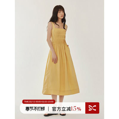 原创设计大摆裙纯色后背镂空