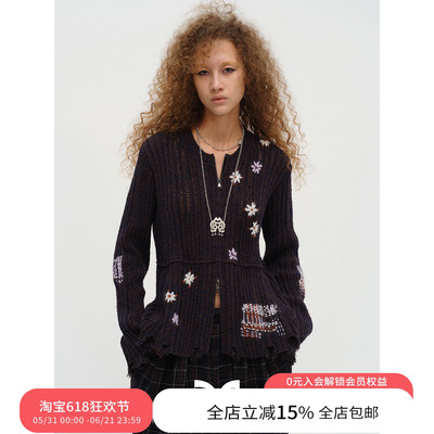 Square Circle 方圆设计感手工绣花修身休闲针织开衫拉链毛衣外套