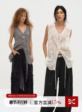 Square Circle 方圆马海毛系带抽绳开衫慵懒休闲叠穿毛衣背心上衣