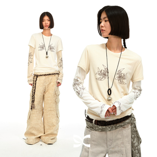 圆领T恤 长袖 square circle方圆原创图案刺绣莫代尔羊毛棉短袖