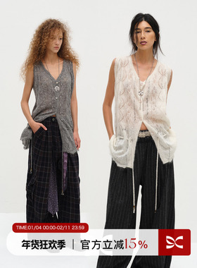 Square Circle 方圆马海毛系带抽绳开衫慵懒休闲叠穿毛衣背心上衣