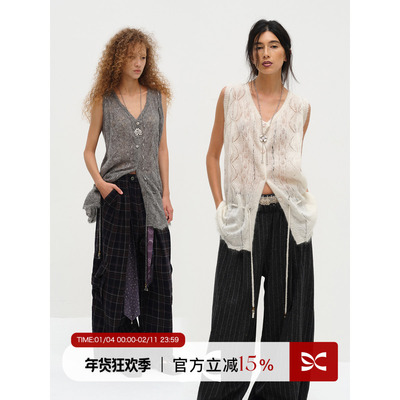 Square Circle 方圆马海毛系带抽绳开衫慵懒休闲叠穿毛衣背心上衣