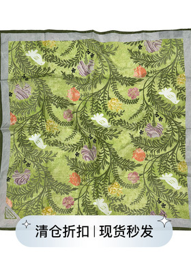 Square Circle方圆 风传花信 原创燕子花棘绿色真丝丝巾大方巾