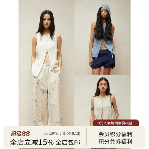 SQUARE CIRCLE 方圆夏日清凉感无袖玫瑰刺绣微透街头针织连帽开衫