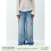 长裤 SQUARE 直筒牛仔裤 水洗浅蓝修身 CIRCLE方圆拔印花朵印花经典