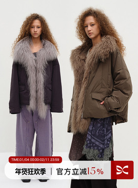 SQUARE CIRCLE 方圆可拆卸滩羊毛领宽松廓形冬季工装派克羽绒服