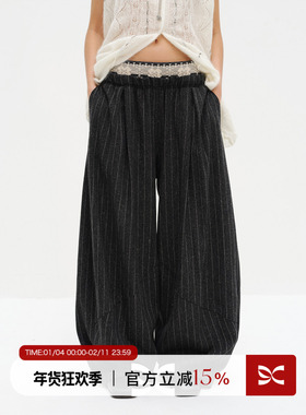 SQUARE CIRCLE 方圆费尔岛针织腰头立体裁剪垂坠休闲条纹西裤长裤