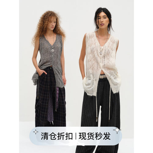 Square Circle 方圆马海毛系带抽绳开衫慵懒休闲叠穿毛衣背心上衣