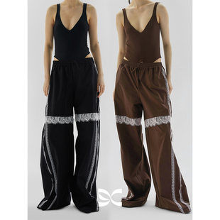 防水防污蕾丝拼接宽松休闲阔腿长裤 squarecircle方圆 胶囊系列