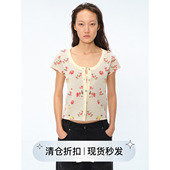 上衣开衫 Square Circle方圆碎花提花针织吊带背心短袖 两件套