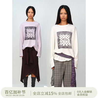 SQUARE CIRCLE 方圆原创设计感图腾植绒印花宽松休闲长袖T恤