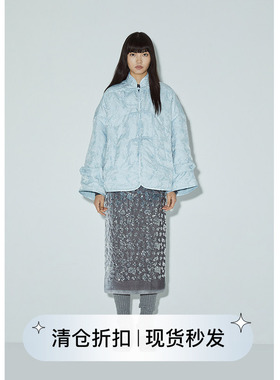 squarecircle方圆 新中式手工盘扣提花廓版立领轻薄蓝色羽绒服