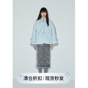 squarecircle方圆 新中式手工盘扣提花廓版立领轻薄蓝色羽绒服