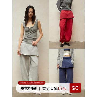 SQUARE CIRCLE 方圆双腰头真两件立体短裙束脚阔腿街头卫裤裙裤