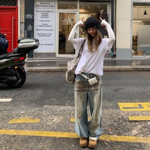 长裤 方圆3D立体裙摆印花街头复古做旧宽松牛仔裤 CIRCLE SQUARE