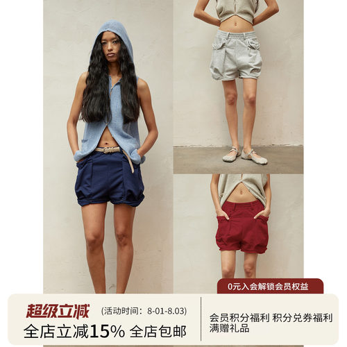SQUARE CIRCLE 方圆夏日立体捏褶复古街头高腰休闲阔形花苞短裤