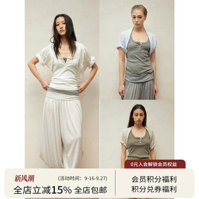 SQUARE CIRCLE 方圆春夏迷你堆堆袖叠穿卷边短袖坎肩休闲短款上衣