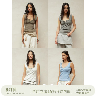 背心上衣 方圆春夏度假感蕾丝领拼接亨利领叠穿工装 SQUARE CIRCLE