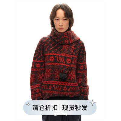 苹果与蛇提花费尔岛围巾毛衣