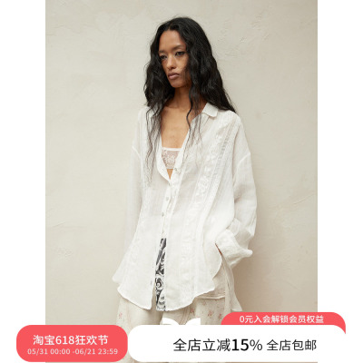 SQUARE CIRCLE 方圆苎麻蕾丝拼接不规则立裁设计感长袖衬衣上衣