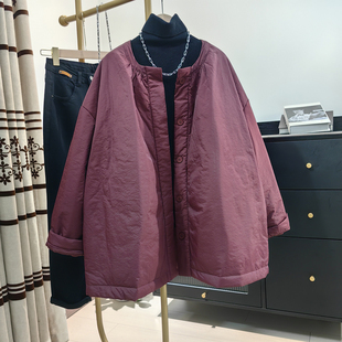 新款 宽松圆领棉服外套女2024冬季 设计感复古轻薄棉衣 欧货大版 时尚