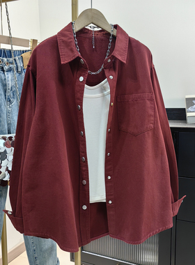 安可拉红纯棉衬衫女宽松bf风2026春新款复古港风休闲叠穿衬衣外套