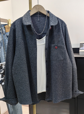 深灰色毛呢衬衫女2026冬新款慵懒风百搭时尚宽松翻领叠穿衬衣外套