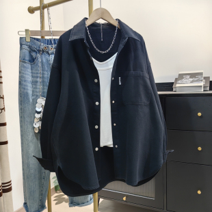 2024年新款纯棉长袖衬衫女士冬季宽松男友风加厚衬衣休闲工装外套