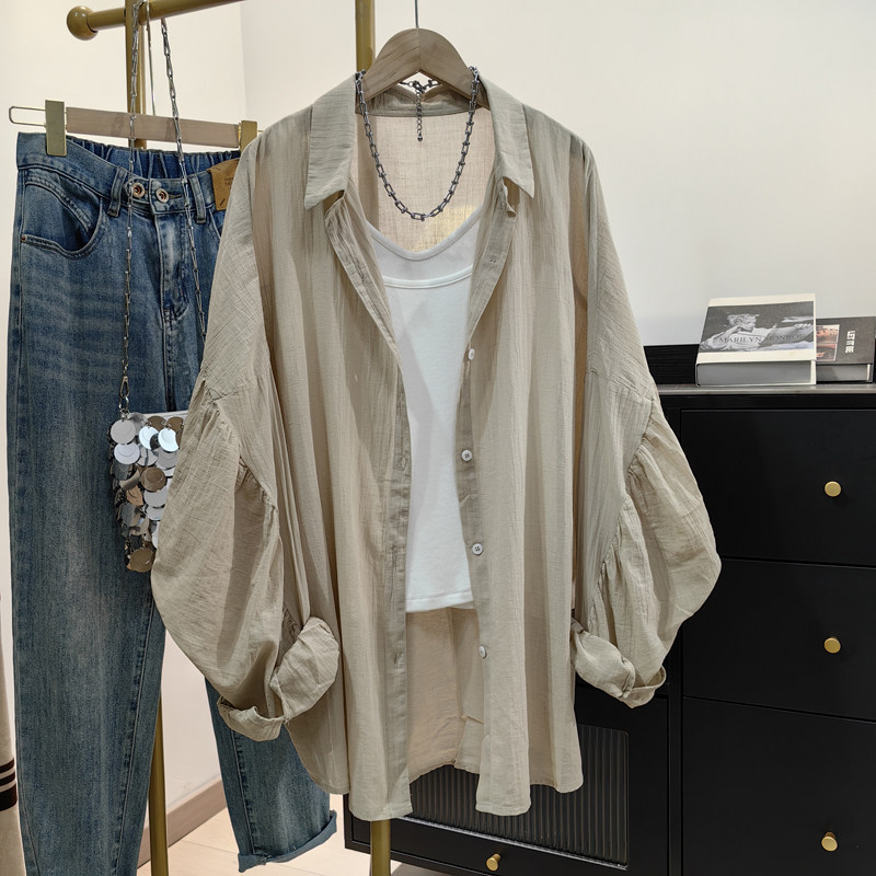 胖mm纯棉薄衬衫女夏季新款韩系休闲宽松别致上衣设计感洋气防晒衣