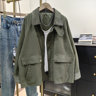 复古宽松休闲小个子夹克上衣 外套女春秋新款 巴恩风军绿色短款 工装