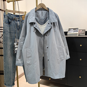 松弛感百搭休闲显瘦外套 韩系中长款 浅蓝色宽松工装 风衣女春秋新款