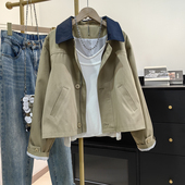 上衣休闲夹克 复古撞色加内衬质感工装 小个子风衣短外套女春季 新款