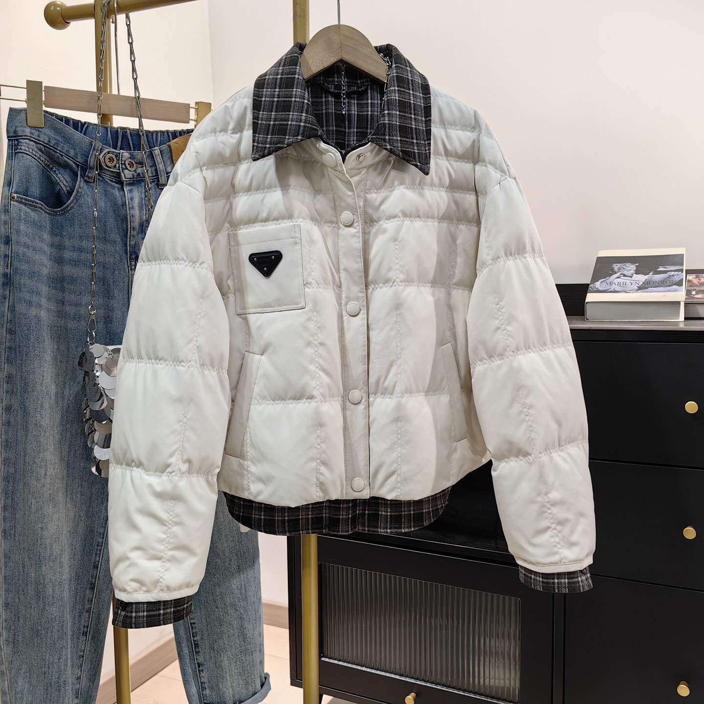 假两件格子拼接羽绒服女短款小个子宽松白鸭绒时尚外套2025冬新款,女装/女士精品,羽绒服,淘宝优惠券,粉丝福利购,淘宝优惠卷