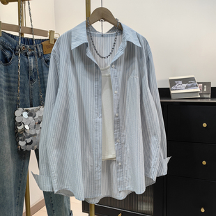 纯棉条纹衬衫女2026春夏新款韩版休闲宽松字母刺绣高级感上衣外套