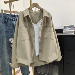 厚实衬衣休闲工装 双口袋设计感时尚 外套潮 女春秋新款 全棉抓绒衬衫