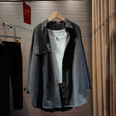 新款 韩版 2024春季 外套女宽松中长款 高级感洋气衬衣潮 休闲灰色衬衫