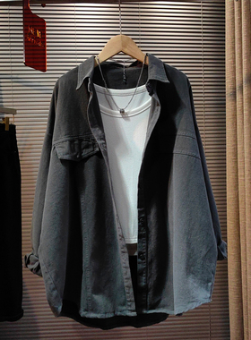 韩版休闲灰色衬衫外套女宽松中长款2024春季新款高级感洋气衬衣潮