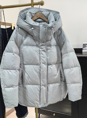 浅蓝色连帽羽绒服女2025冬季新款韩系气质百搭90白鸭绒保暖外套潮