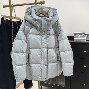 浅蓝色连帽羽绒服女2025冬季新款韩系气质百搭90白鸭绒保暖外套潮